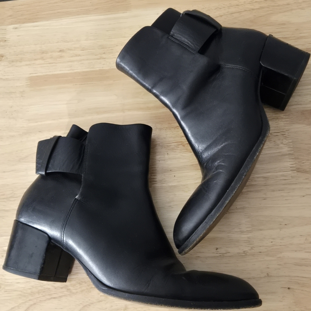 Alexander Wang Anja Black Leather Boots Womens Sz 8.5 Block Heel Buckle Closure. - Picture 5 of 14